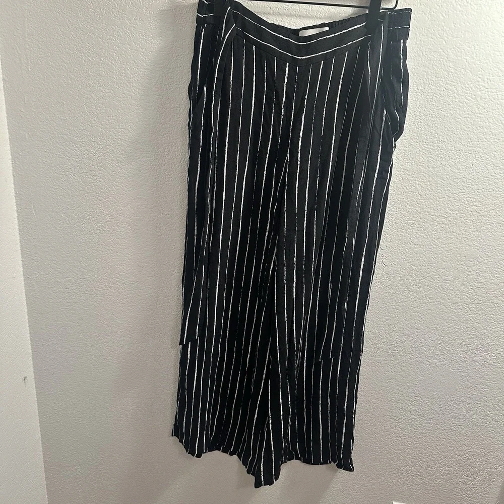 Aritzia‎ Wilfred Faun Black Stripe Viscose Rayon Wide Leg Pants Size L